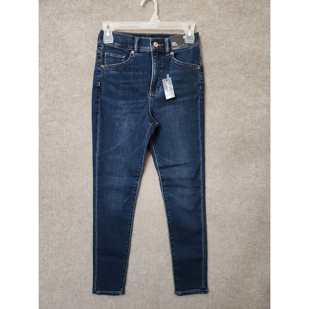 Express Super Soft Knit Skinny Jeans Womens 0 Short Blue Dark Wash Stretch NEW